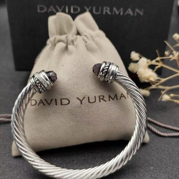 David Yurman sterling and gold twisted cable cuff bracelet w faceted amethyst st - Picture 1 of 5